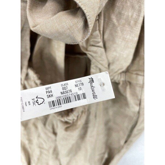 Madewell Linen Blend Ruffle Tie Back Jumpsuit Women’s 10 Seed Khaki NWT - Picture 9 of 11